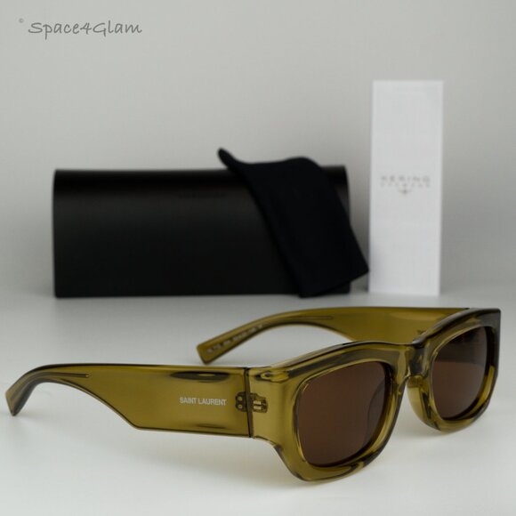 NEW Saint Laurent SL713 004 Clear Acid Green Brown Rectangle Unisex Sunglasses